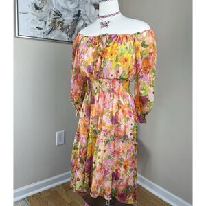 Figueroa & Flower Floral Fairycore Boho Off Shoulder Dress Size L‎